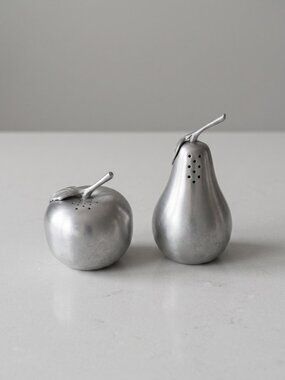 Vintage WEB Pewter Apple Pear Salt Pepper Shakers 1984 New Corks Patina